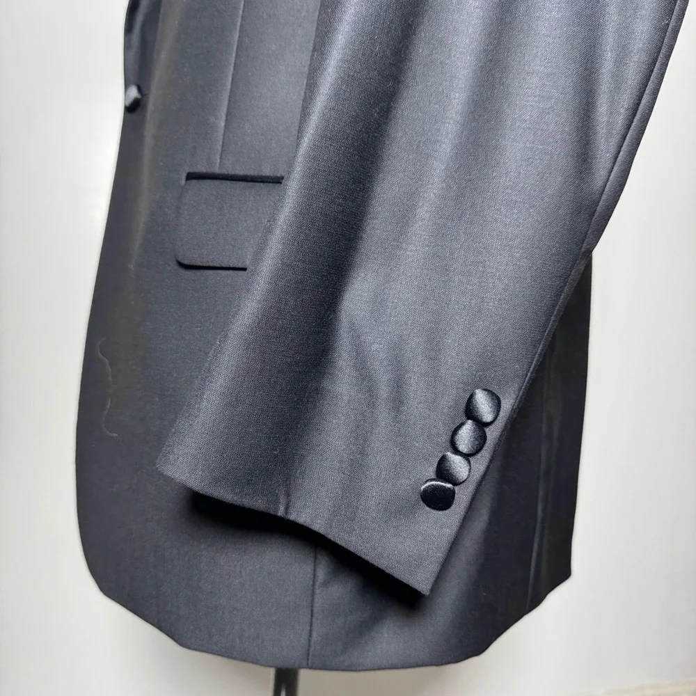 Jos. A. Bank Tuxedo Suit Mens 46R 41x31 Black Solid Wool Notch Lapel Formal